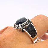 Men's Black Onyx Stone Ottoman Style Silver Ring - TryAladdin