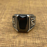 Men's Black Onyx Stone Silver Ring - TryAladdin