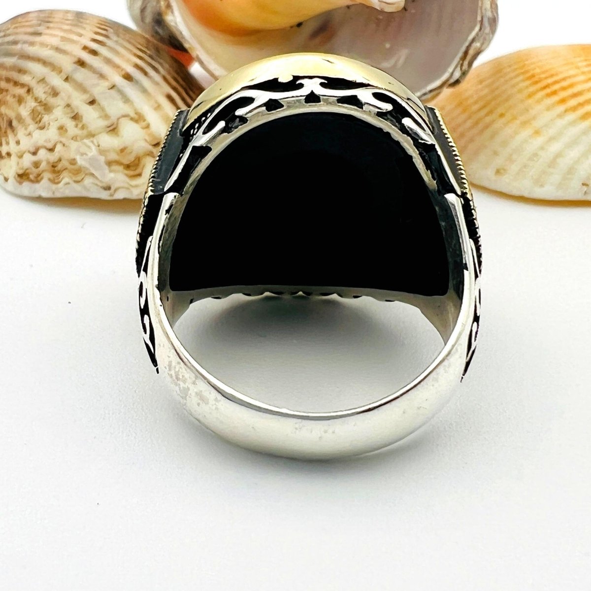 Men's Black Onyx Stone Silver Ring - TryAladdin