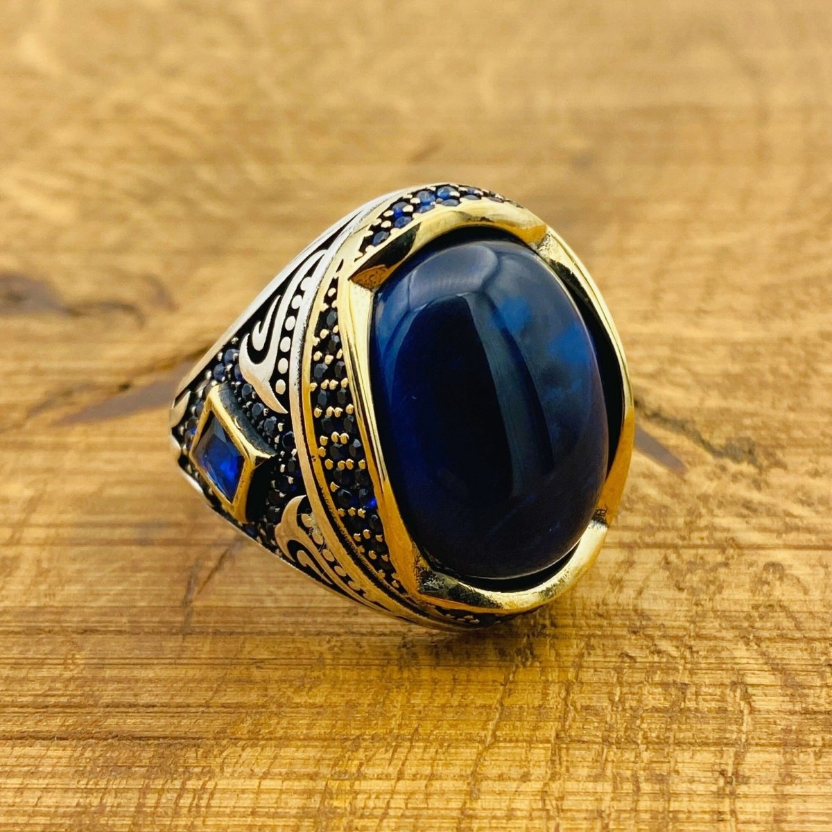 Men's Blue Lapis Lazuli Silver Ring - TryAladdin