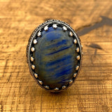 Men's Blue Lapis Lazuli Stone Silver Ring - TryAladdin