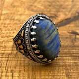 Men's Blue Lapis Lazuli Stone Silver Ring - TryAladdin