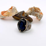 Men's Blue Sapphire Stone Silver Ring - TryAladdin