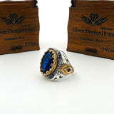 Men's Blue Sapphire Stone Silver Ring - TryAladdin