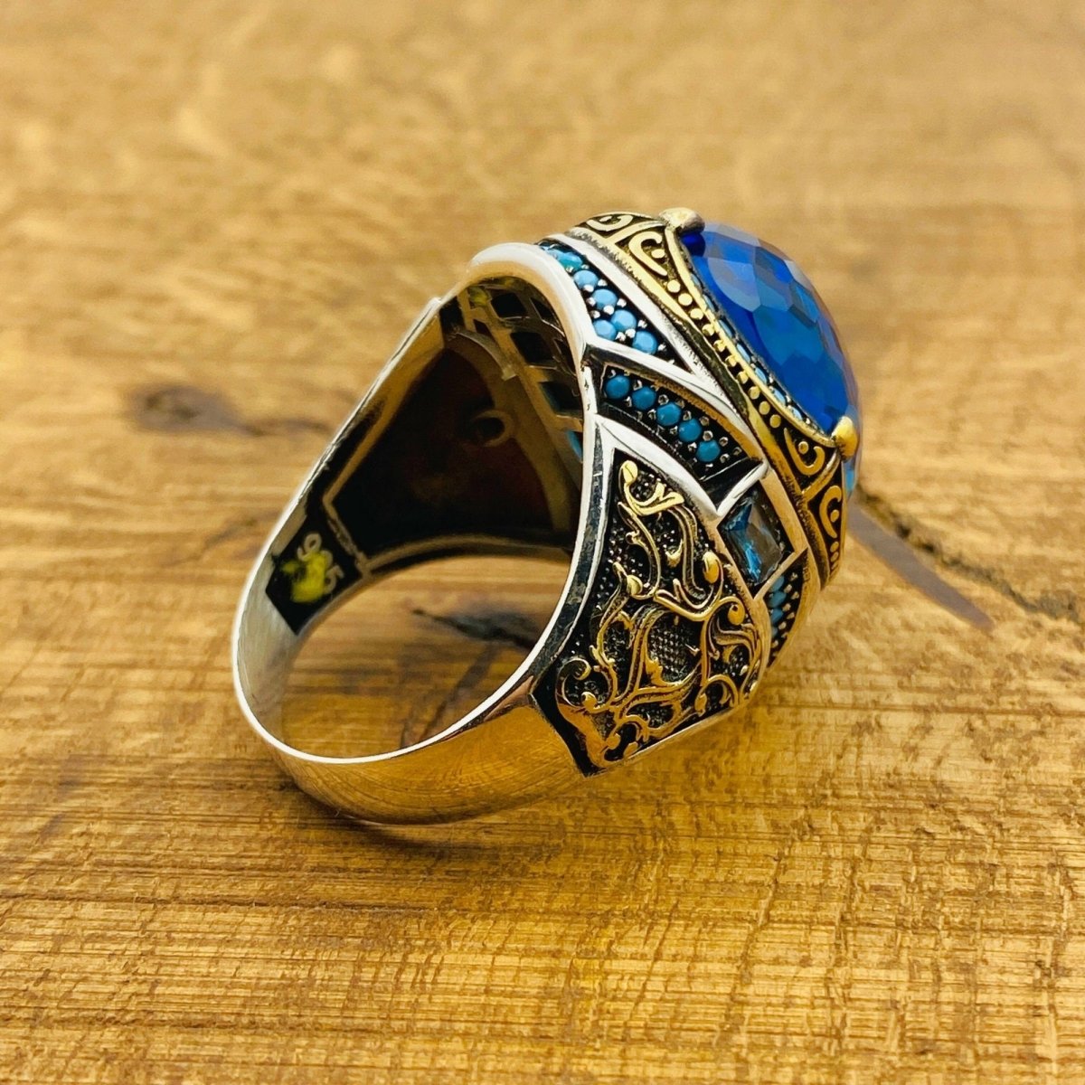 Men's Blue Zircon Silver Ring - TryAladdin