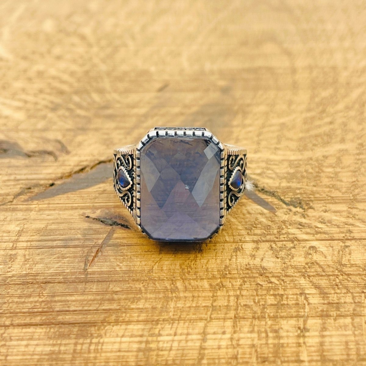 Men’s Blue Zircon Square Ring - TryAladdin