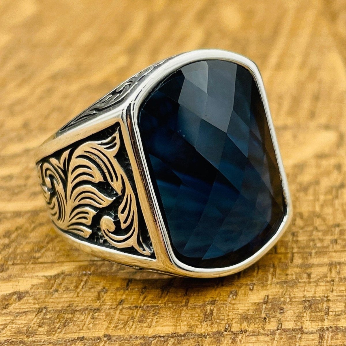 Men's Blue Zircon Square Ring - TryAladdin