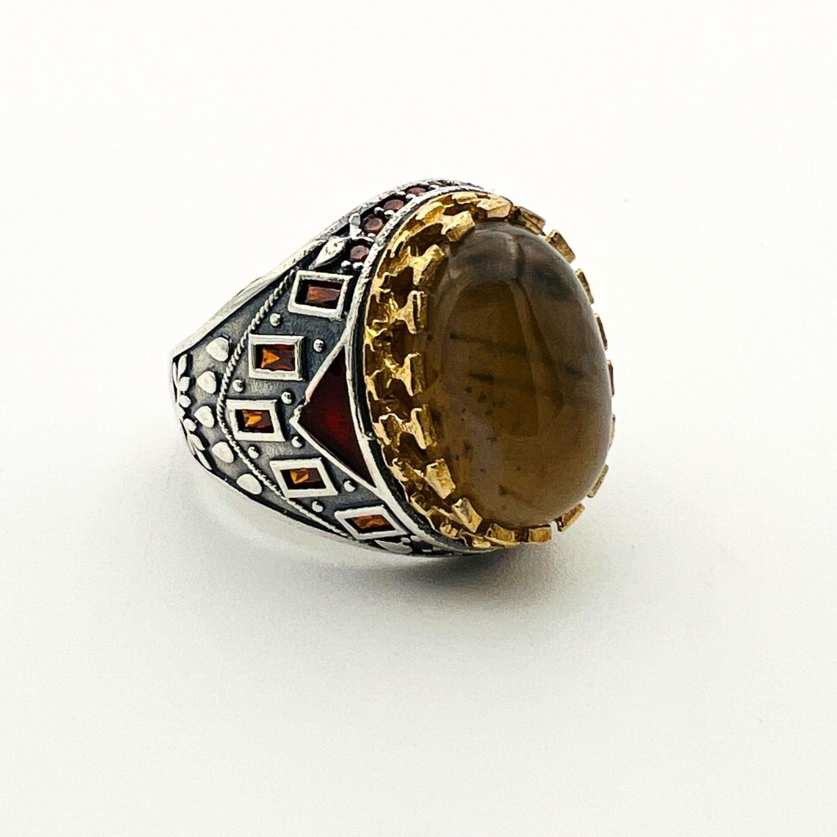 Men's Brown Agate Silver Ring - TryAladdin