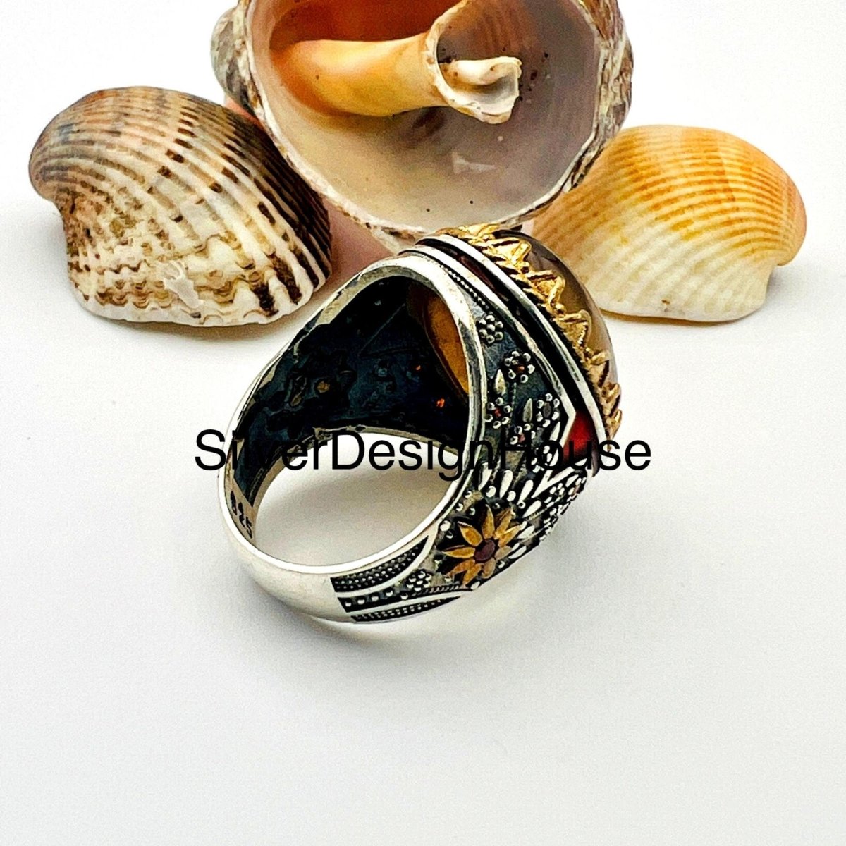 Men's Brown Agate Stone Silver Ring - TryAladdin