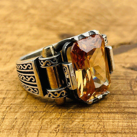 Men's Champagne Citrine Square Ring - TryAladdin