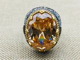 Men's Champagne Citrine Stone Silver Ring - TryAladdin