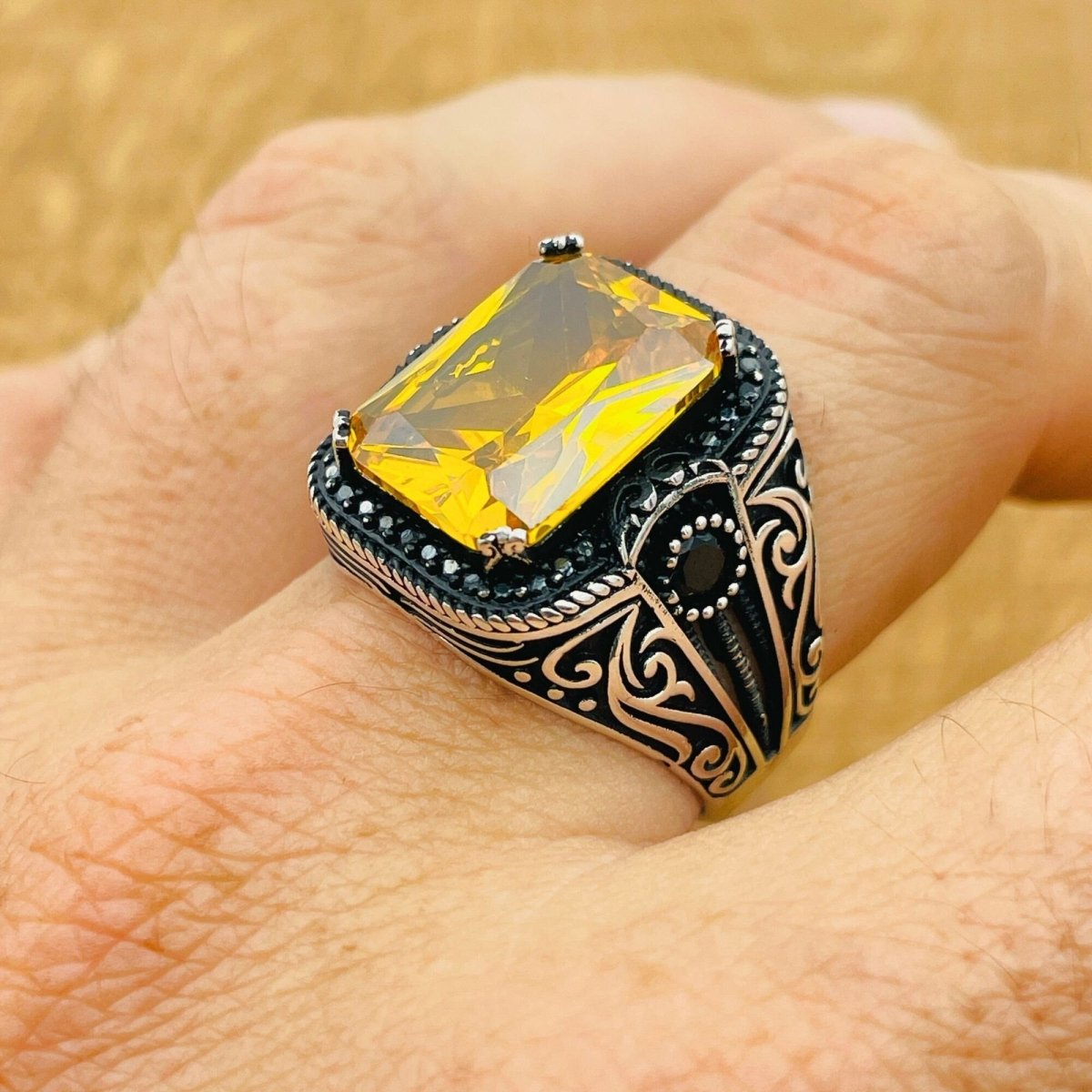 Men's Citrine Silver Ring - TryAladdin