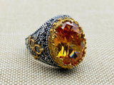 Men's Citrine Silver Ring - TryAladdin