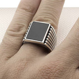 Men's Classic Patterned Square Stone 925 Sterling Silver Ring - TryAladdin