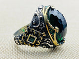 Men's Cubic Zircon Stone Green 925 Sterling Silver Ring - TryAladdin