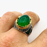 Men's Green Agate Silver Ring - TryAladdin