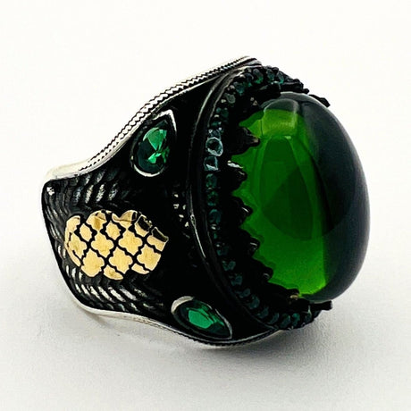 Men's Green Agate Silver Ring - TryAladdin