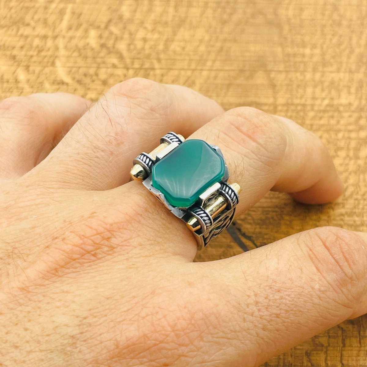 Men’s Green Agate Square Ring - TryAladdin