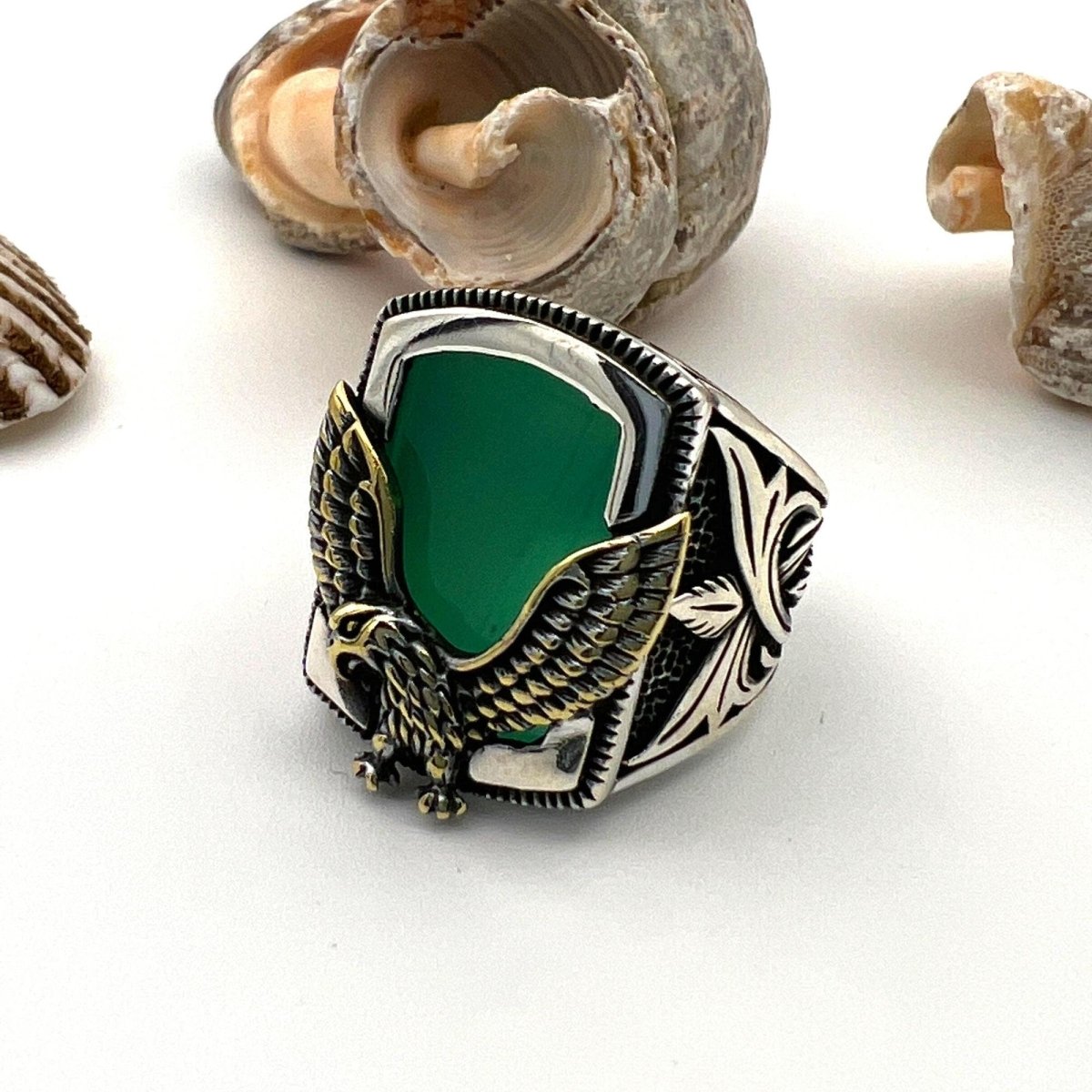 Men's Green Agate Stone Silver Ring - TryAladdin