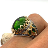 Men's Green Agate Stone Silver Ring - TryAladdin