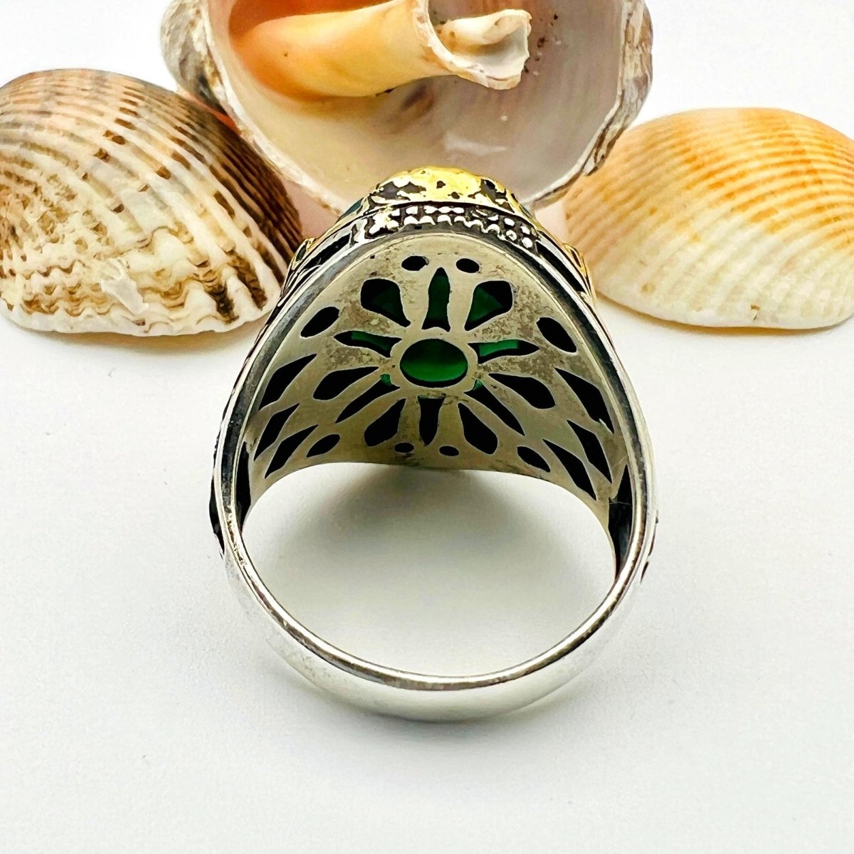 Men's Green Agate Stone Silver Ring - TryAladdin