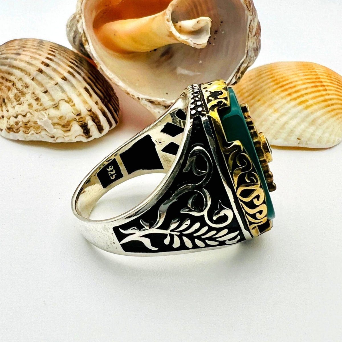 Men's Green Agate Stone Silver Ring - TryAladdin