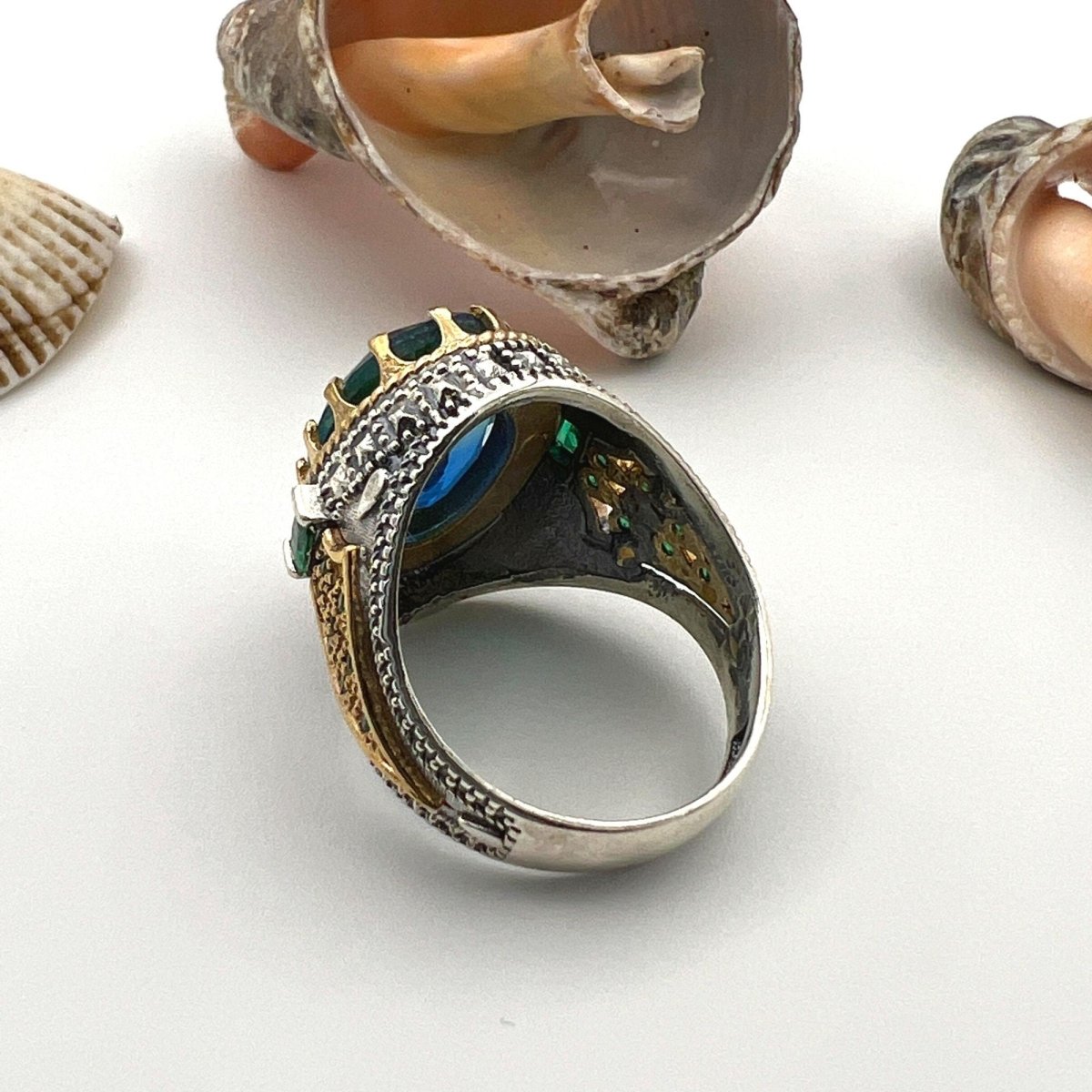 Men's Green - Blue Stone Silver Ring - TryAladdin