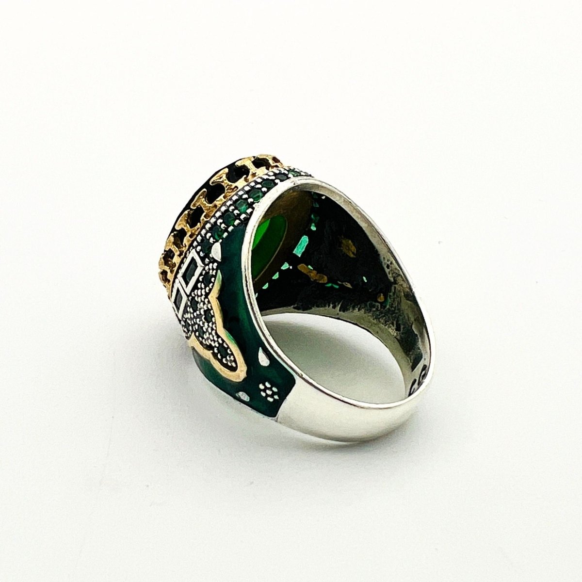 Men's Green Emerald Silver Ring - TryAladdin