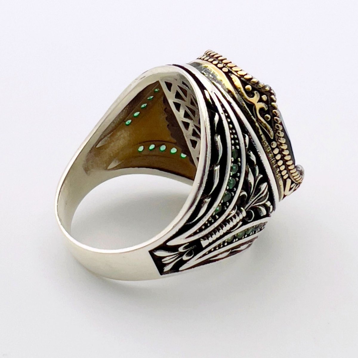 Men's Green Emerald Silver Ring - TryAladdin