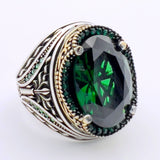 Men's Green Emerald Silver Ring - TryAladdin