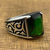 Men's Green Emerald Stone Silver Ring - TryAladdin