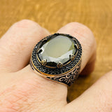 Men's Green Peridot Oval Ring - TryAladdin