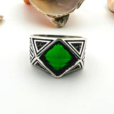 Men's Green Zircon Gemstone Handmade Silver Ring - TryAladdin