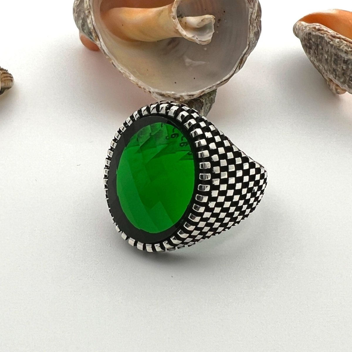 Men's Green Zircon Stone Silver Ring - TryAladdin