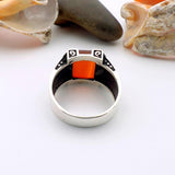 Men's Handmade Red Agate Minimalist Silver Ring - TryAladdin