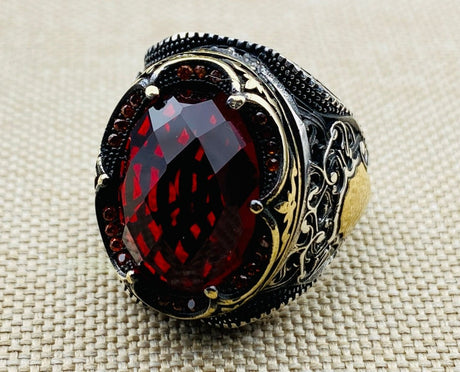 Men's Handmade Red Stone Ottoman Ring - TryAladdin