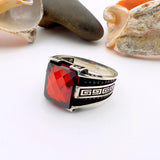 Men's Handmade Red Zircon Minimalist Silver Ring - TryAladdin