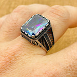 Men's Mystic Topaz Silver Ring - TryAladdin