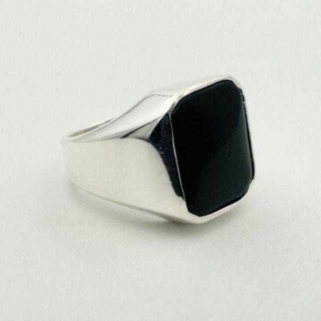 Men's Natural Black Onyx Silver Ring - TryAladdin