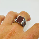 Men's Natural Green Agate Square Sterling Silver Ring - TryAladdin