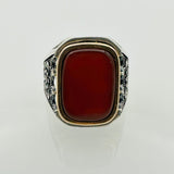 Men's Natural Red Aqeeq Silver Ring - TryAladdin