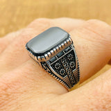 Men's Natural Stone Black Onyx Square Ring - TryAladdin