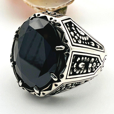 Men's Onyx Silver Ring (19g) - TryAladdin