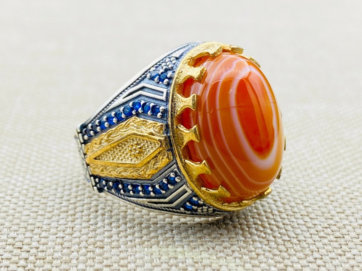 Men's Orange Agate Stone Ring - TryAladdin