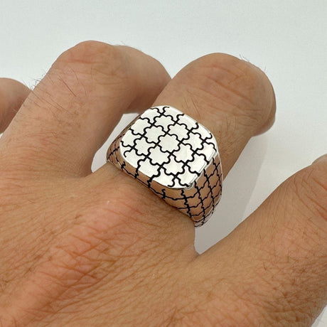 Men's Puzzle Design Silver Ring - TryAladdin