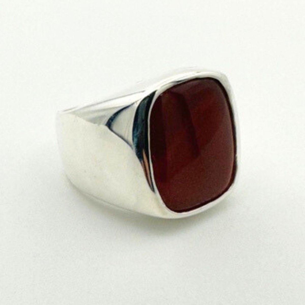 Men's Red Agate Gemstone Silver Ring - TryAladdin