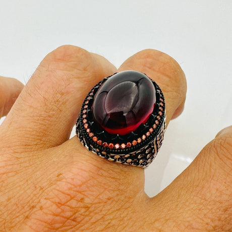 Men's Red Agate Gemstone Silver Ring - TryAladdin