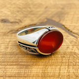 Men’s Red Agate Oval Ring - TryAladdin