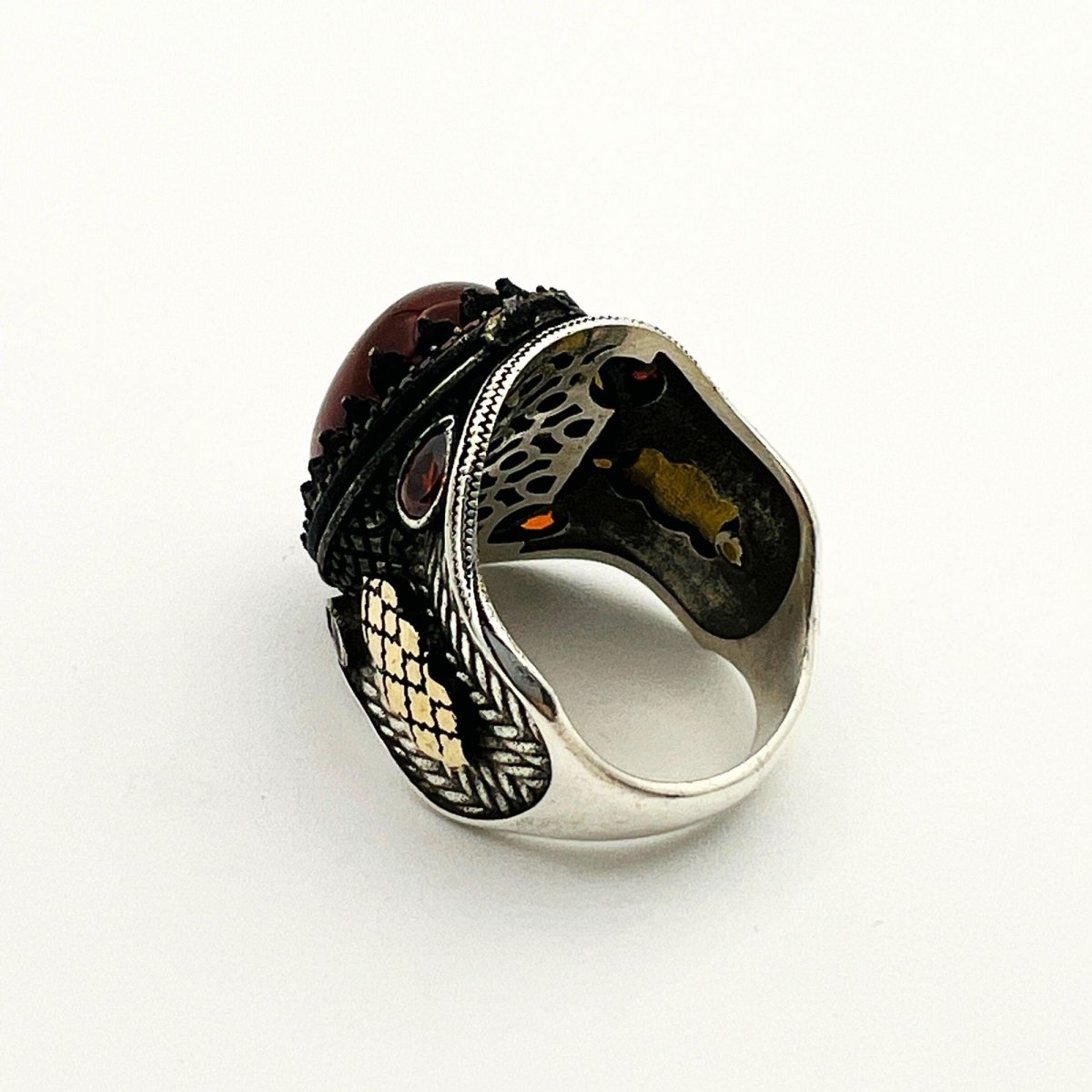 Men's Red Agate Silver Ring - TryAladdin