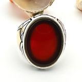 Men's Red Agate Silver Ring - TryAladdin